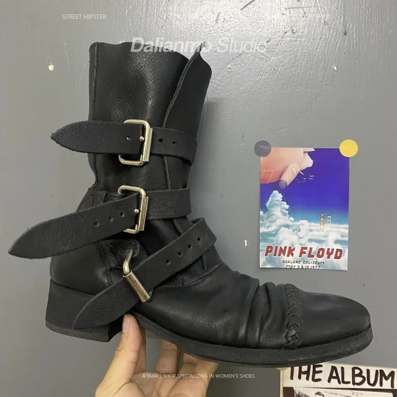 Men Fashion Vintage - Moda Erkek Hakiki Deri Motosiklet Botları