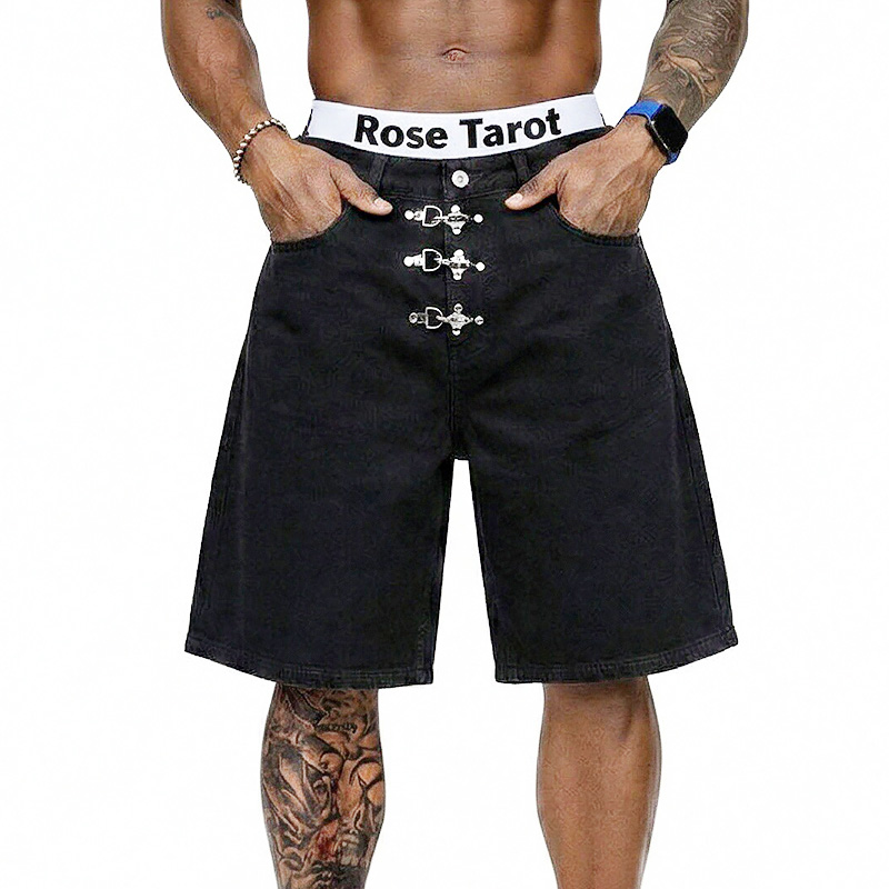 Jeans Pants Fashion Men - Metal Tokalı Kısa Bol Jean Erkek
