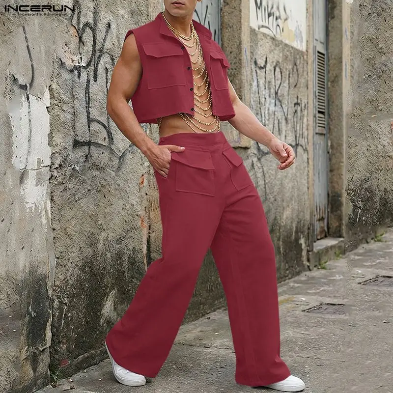 Men'S Fashion Looks - INCERUN Erkek Setleri Katı Kolsuz Kırpma