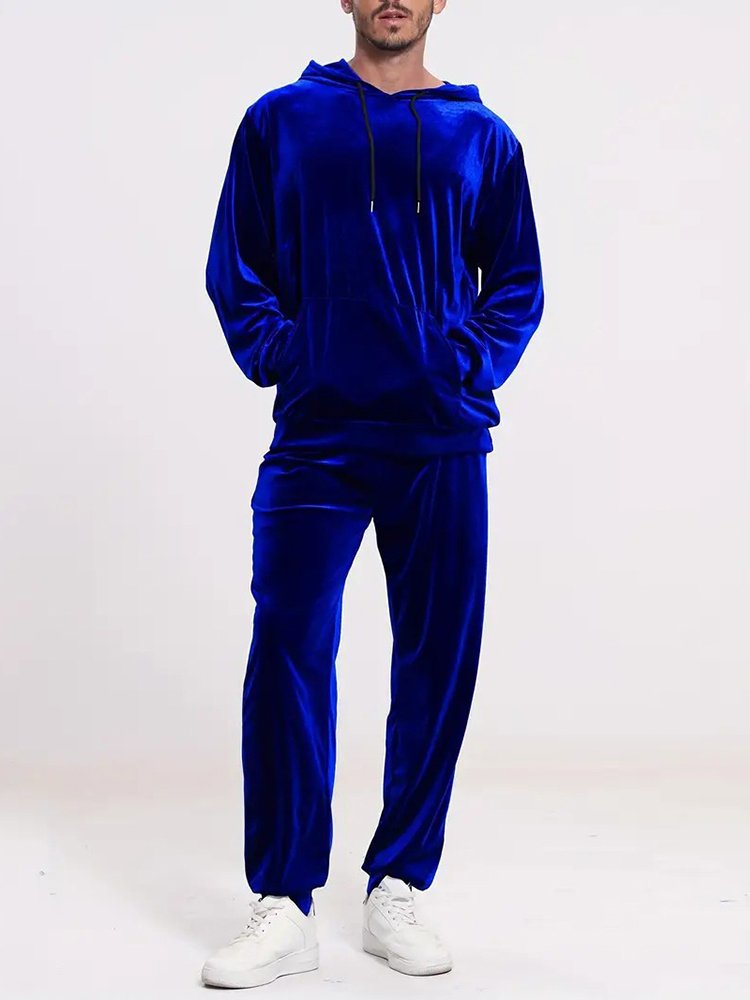 Men Fashion Vintage - Moda Düz Renk Kadife İki Parçalı