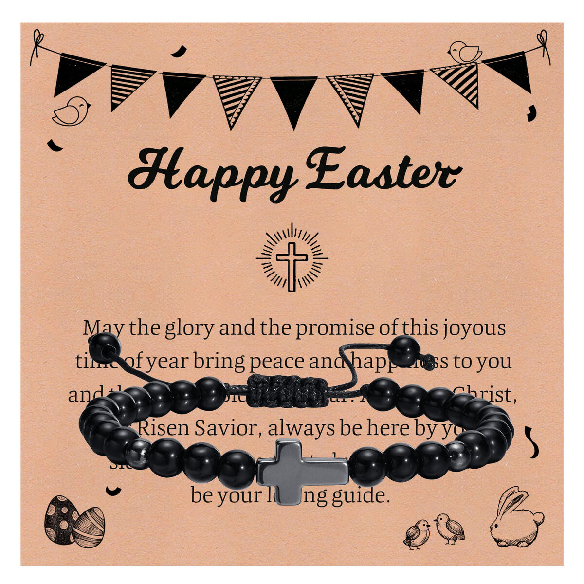 Men'S Fashion Easter - Erkekler İçin Paskalya Hematit Haç Bilekliği,